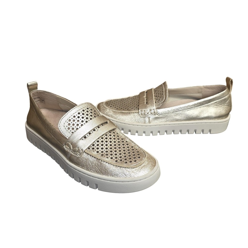 Vionic Uptown Perf Shoes Women 7.5 Gold Leather Loafer Slip On Comfort Walking